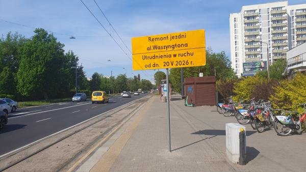 Wymiana nawierzchni w Alei Waszyngtona. Ruch jedną nitką przez trzy dni
